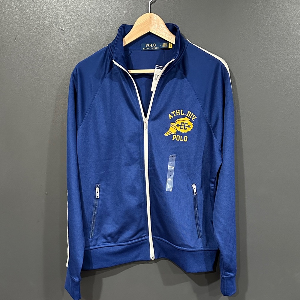 Polo by Ralph Lauren Blue Track Jacket with White Trim and Yellow Logo